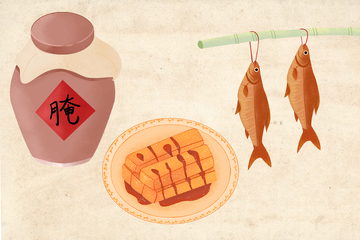 小雪腌菜糍粑晒鱼干气节插画