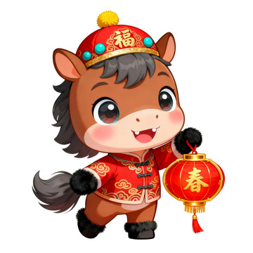 可爱卡通马春节祝福设计免扣素材