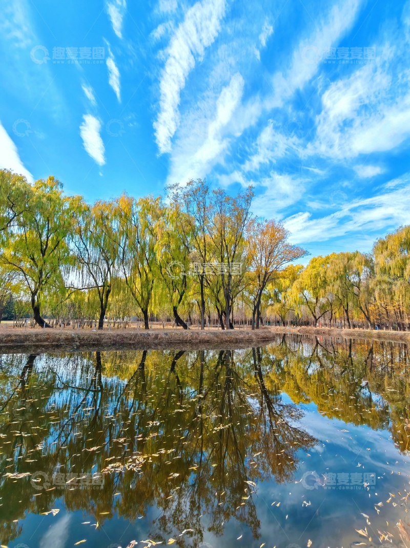 高清大图下载【趣麦麦图】秋日湖畔树影风景