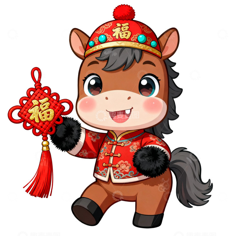 高清大图下载【趣麦麦图】卡通马2026新年插画素材免扣