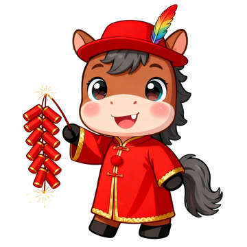 卡通马年喜庆素材新年设计元素免扣