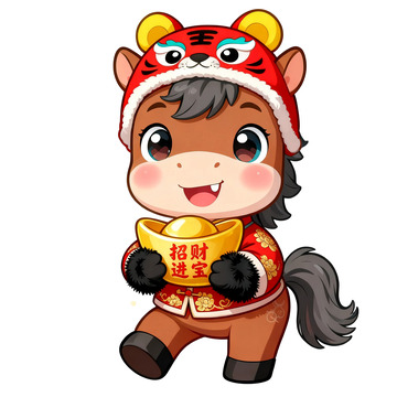 卡通马年马形象招财进宝免扣设计素材