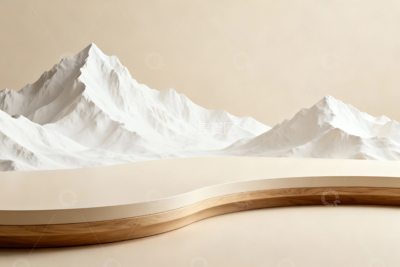 高清大图下载【趣麦麦图】米白山水曲线展台0