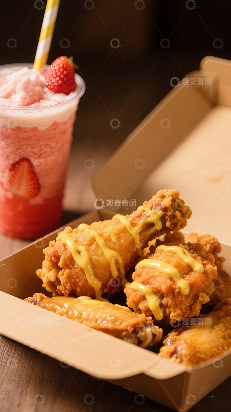 高清大图下载【趣麦麦图】美食摄影炸鸡草莓饮