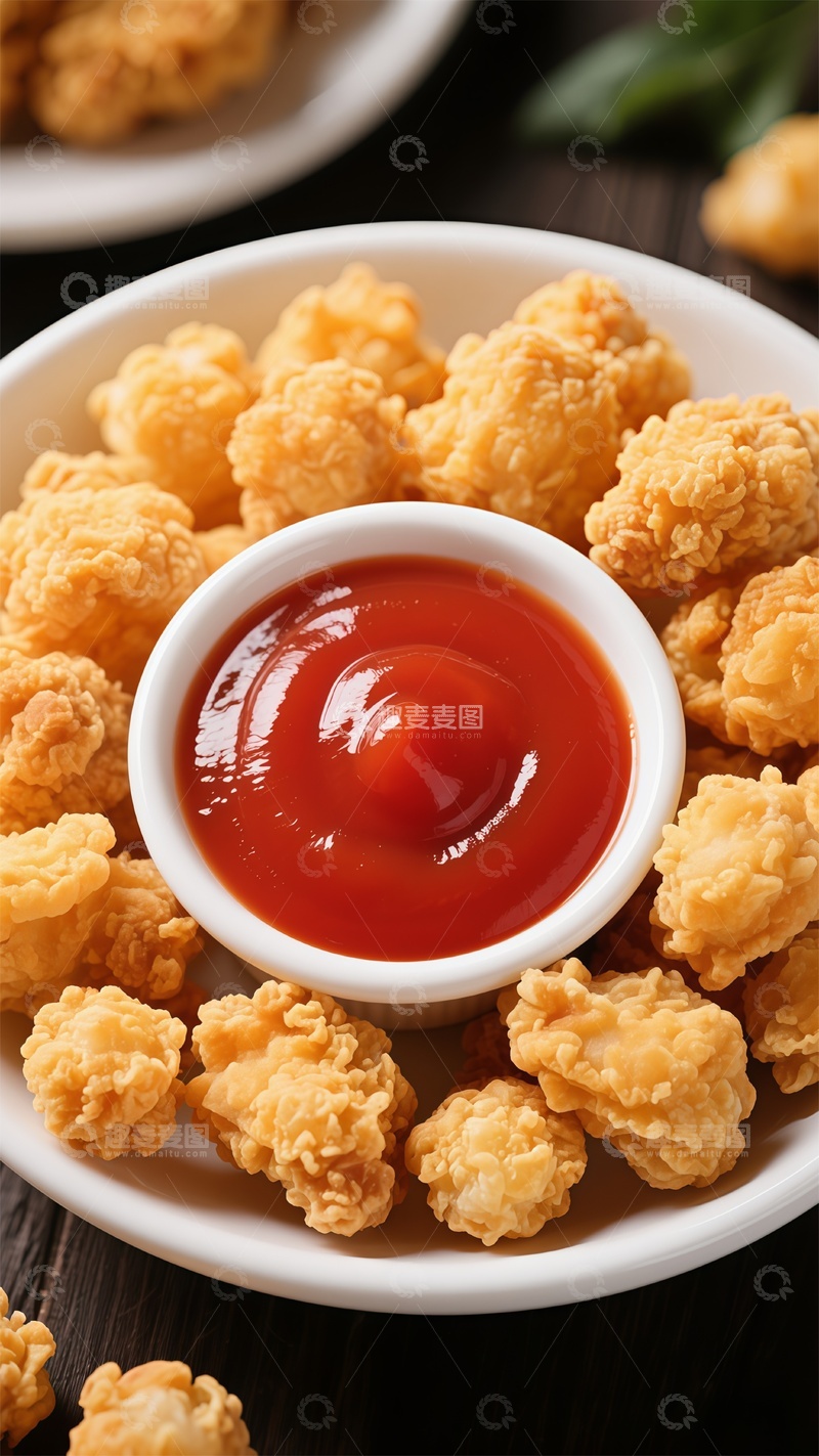 高清大图下载【趣麦麦图】炸鸡块配番茄酱美食摄影场景