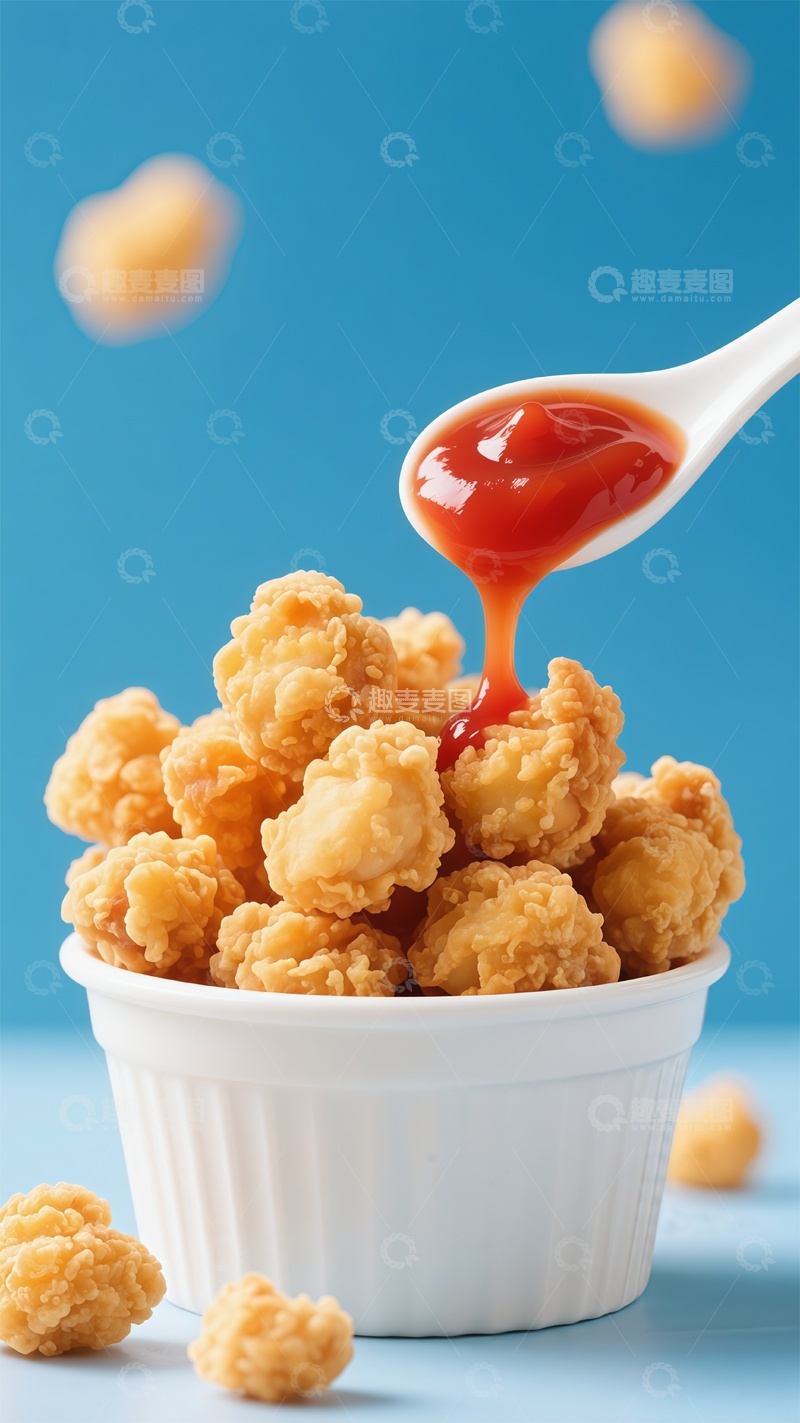 高清大图下载【趣麦麦图】炸鸡块配番茄酱美食摄影餐饮