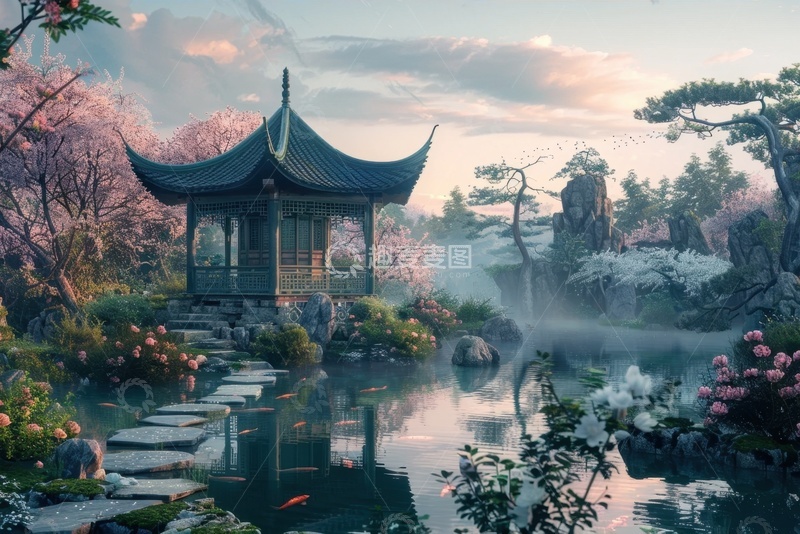 高清大图下载【趣麦麦图】公园湖泊凉亭美景