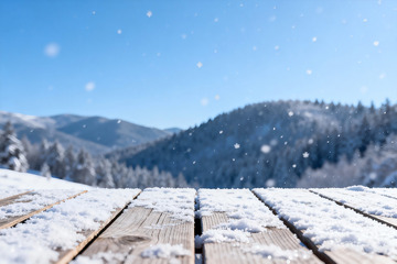 雪覆木台远山雪景冬日素材
