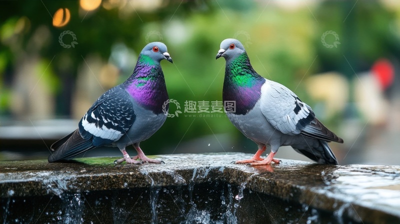 高清大图下载【趣麦麦图】站在石台上的两只花毛鸽子