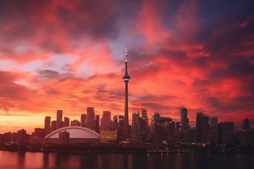 火烧云夜幕下的城市