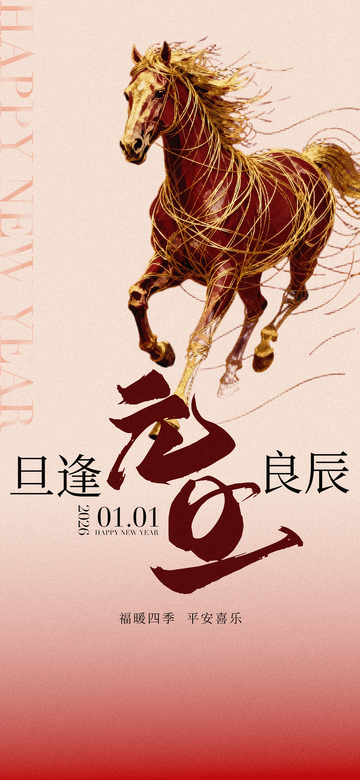 骏马迎春新年贺卡设计素材
