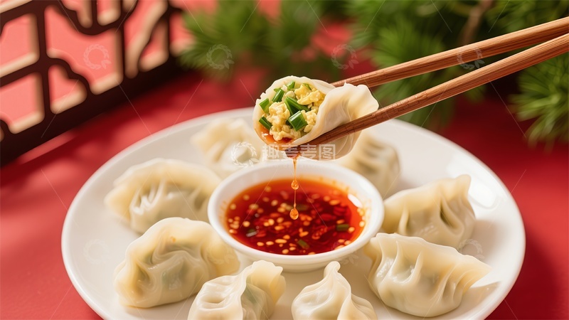 高清大图下载【趣麦麦图】中式美食饺子蘸酱盘