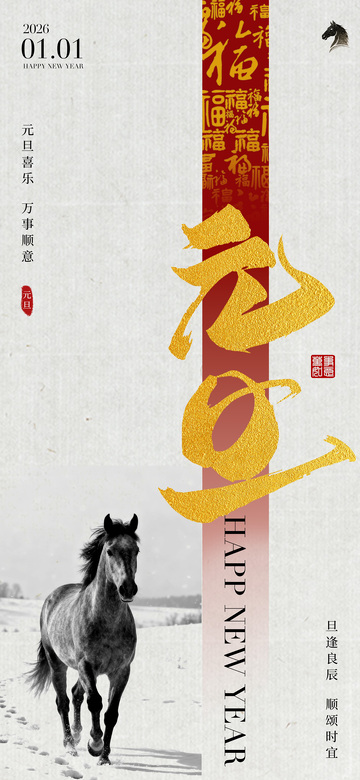 水墨风新年马匹祝福海报设计素材