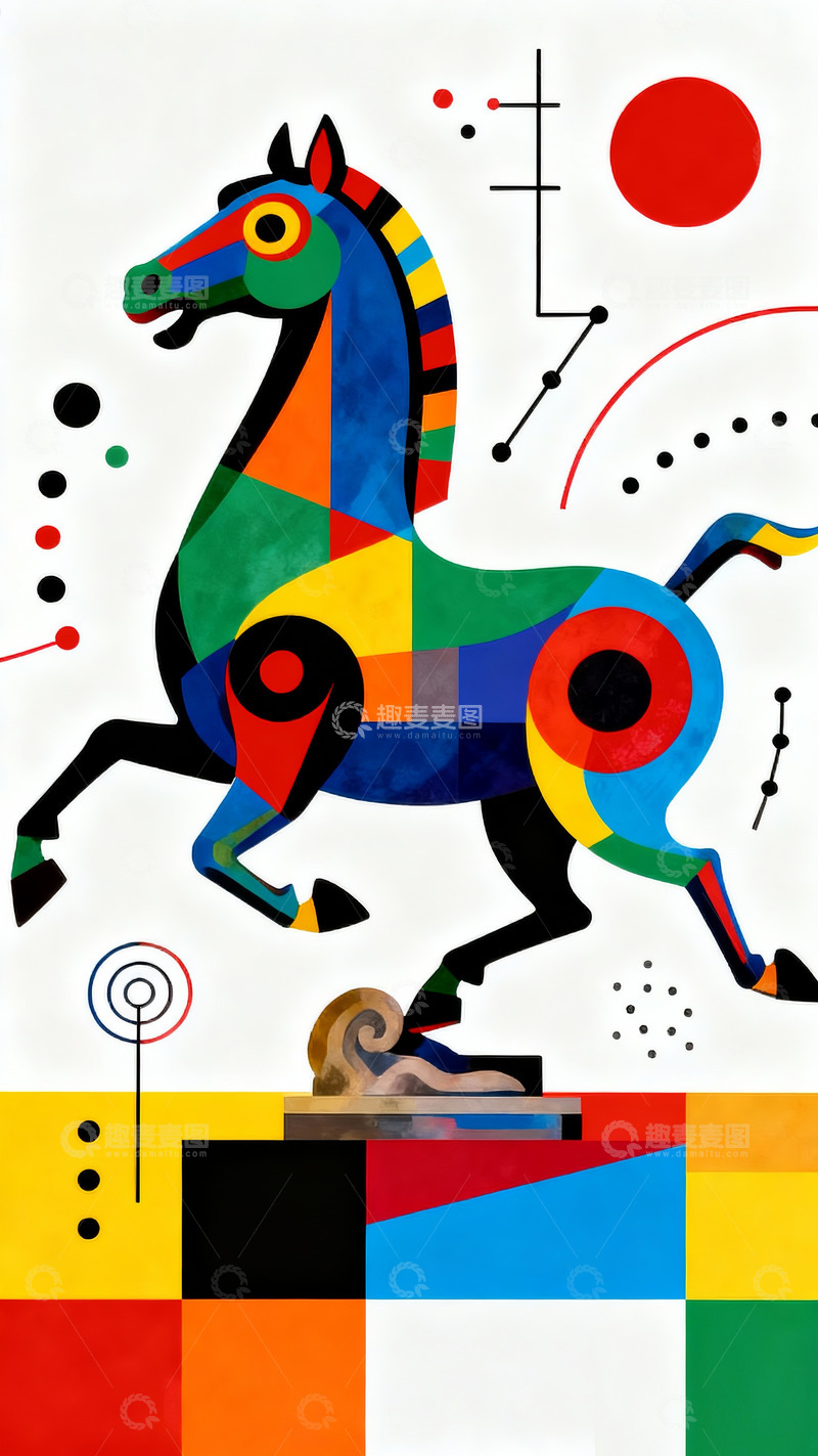 高清大图下载【趣麦麦图】马踏飞燕色块插画2