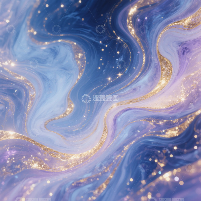 高清大图下载【趣麦麦图】梦幻蓝金流体艺术背景