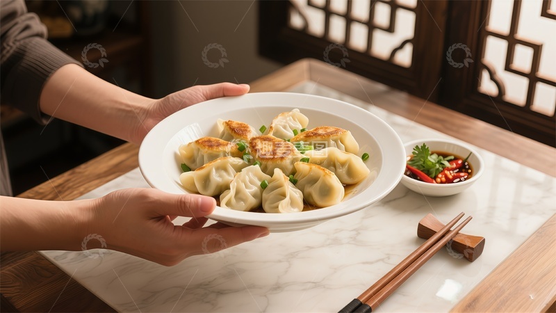 高清大图下载【趣麦麦图】中式美食饺子装盘服务