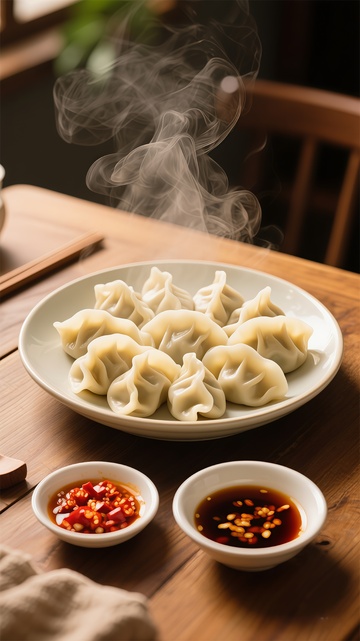 热气腾腾水饺美食摄影