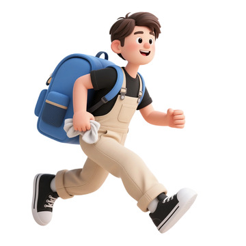 卡通男孩奔跑上学插画素材