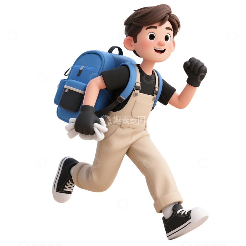 高清大图下载【趣麦麦图】卡通男孩奔跑插画
