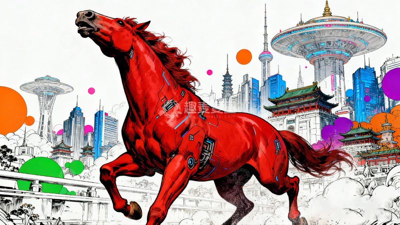 高清大图下载【趣麦麦图】-城市背景骏马奔腾