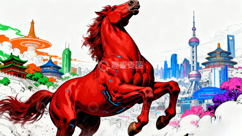 高清大图下载【趣麦麦图】-科技古风骏马奔腾