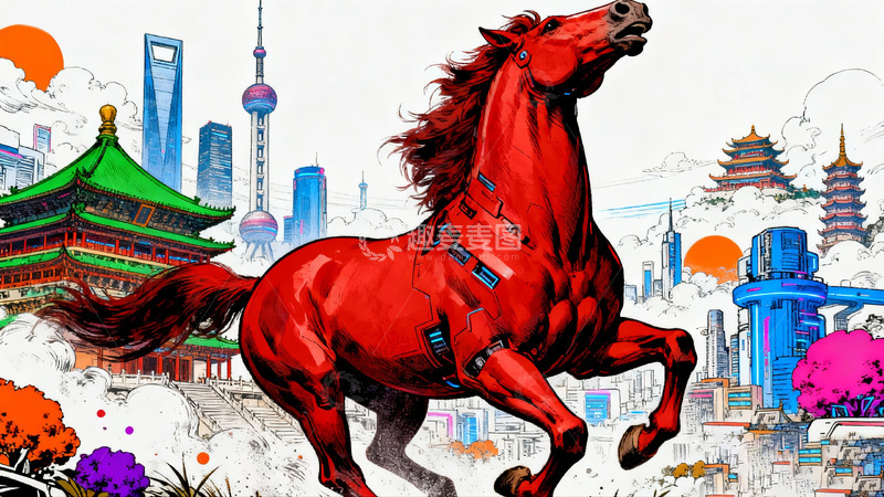 高清大图下载【趣麦麦图】科技骏马奔腾