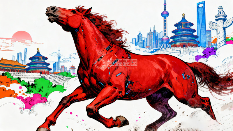 高清大图下载【趣麦麦图】城市骏马奔腾