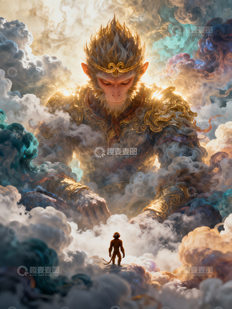 高清大图下载【趣麦麦图】-玄幻风格悟空大圣与小猴1