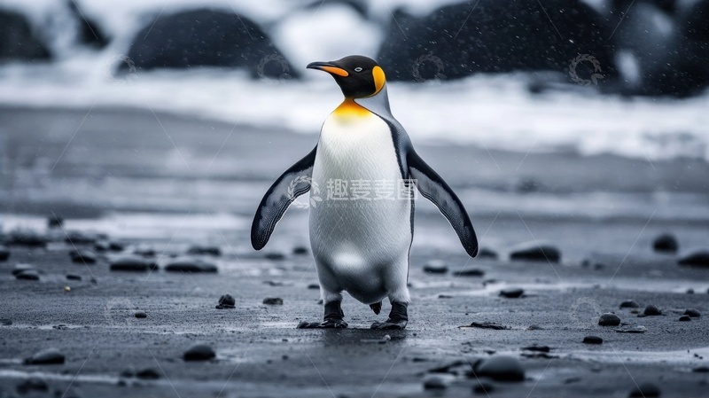 高清大图下载【趣麦麦图】南极冰川上的企鹅