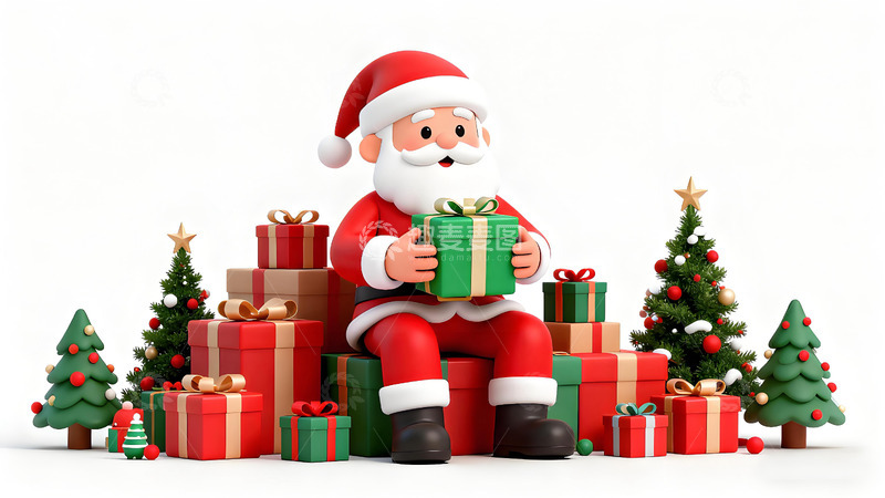 高清大图下载【趣麦麦图】圣诞老人礼物场景3D模型