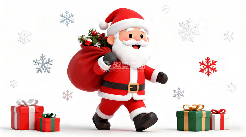 高清大图下载【趣麦麦图】圣诞老人送礼物卡通插画