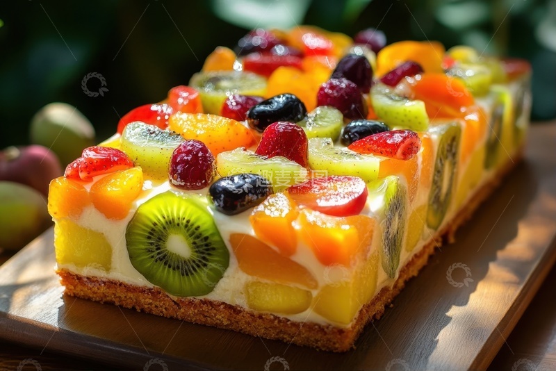 高清大图下载【趣麦麦图】方形的水果奶油蛋糕