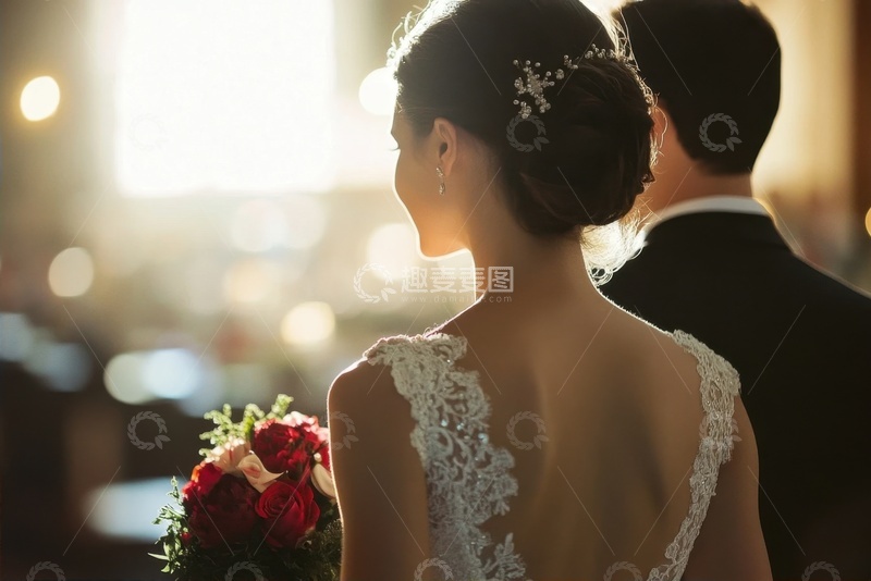 高清大图下载【趣麦麦图】-婚礼上新娘的背影摄影