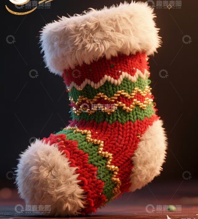 高清大图下载【趣麦麦图】圣诞风红色圣诞袜装饰素材