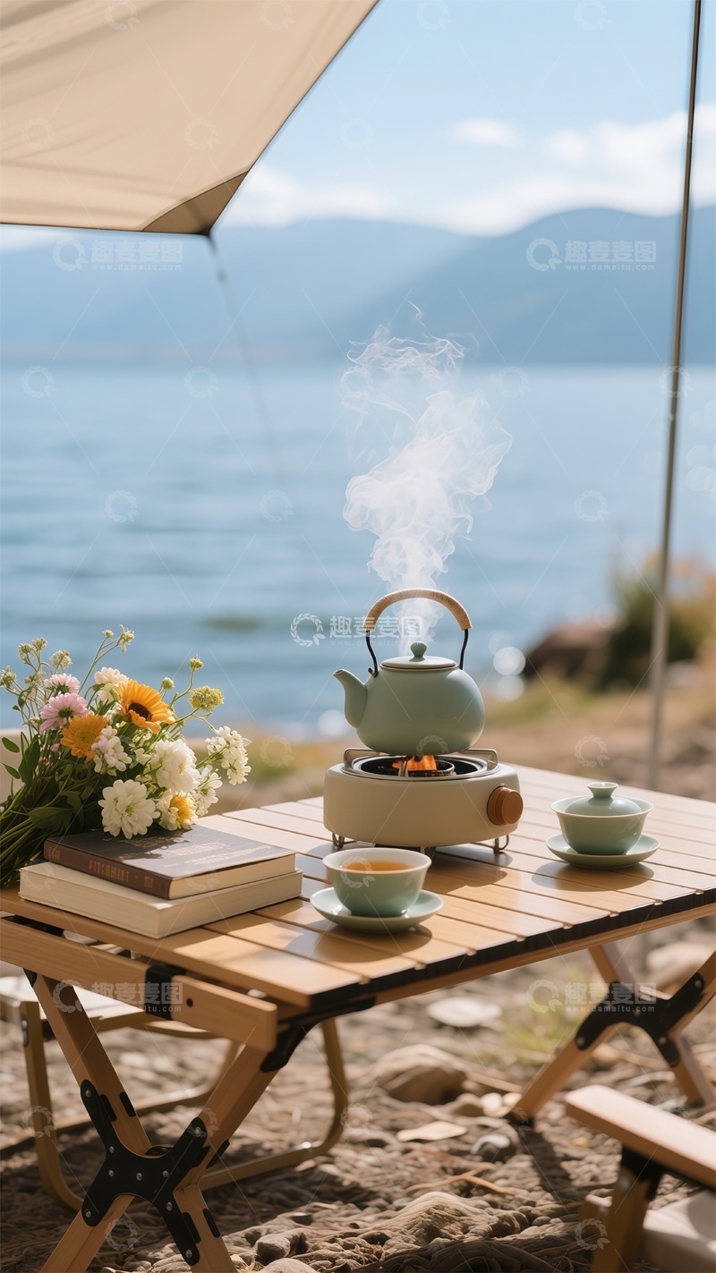 高清大图下载【趣麦麦图】湖畔茶韵悠闲时光