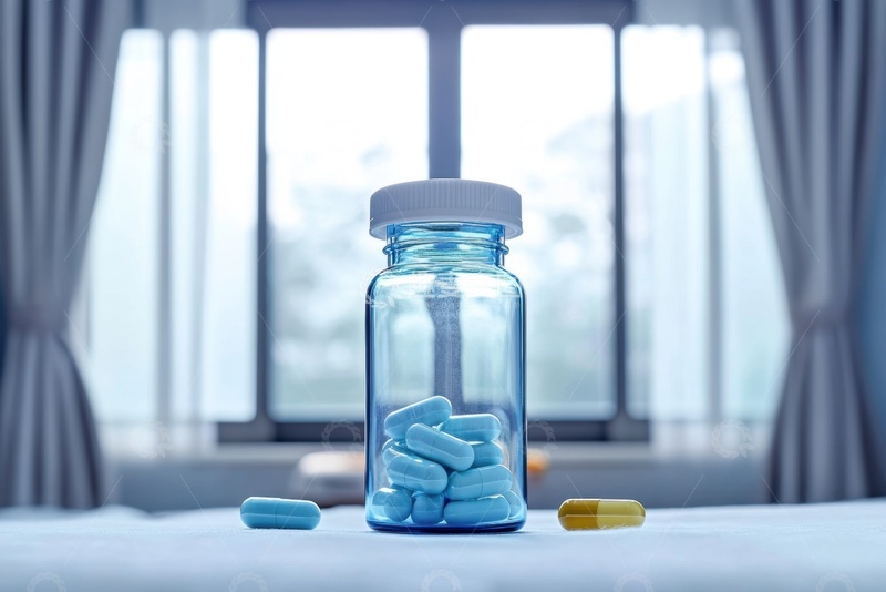 高清大图下载【趣麦麦图】桌面上的一瓶药丸