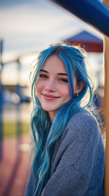 染着蓝色头发的美少女