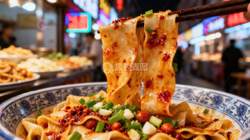 高清大图下载【趣麦麦图】裤带面  宽韧  热腾