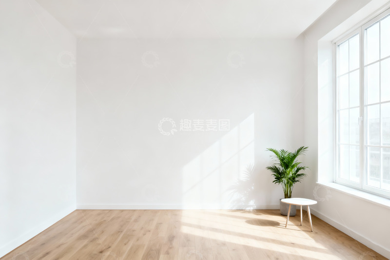 高清大图下载【趣麦麦图】极简空房绿植光影室内设计素材