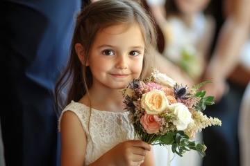 婚礼上拿着花束的花童