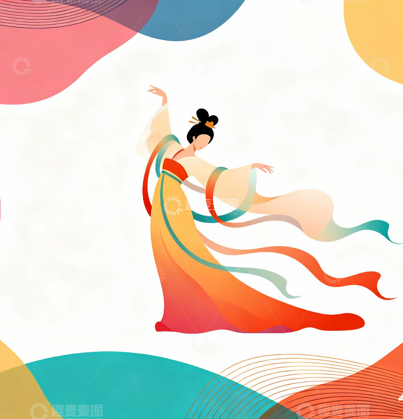 高清大图下载【趣麦麦图】古风跳舞极简插画