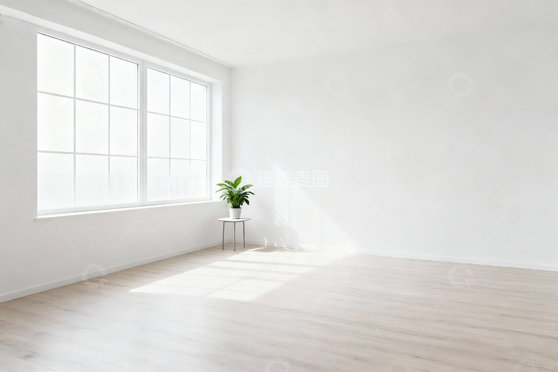高清大图下载【趣麦麦图】极简空房绿植光影室内素材0