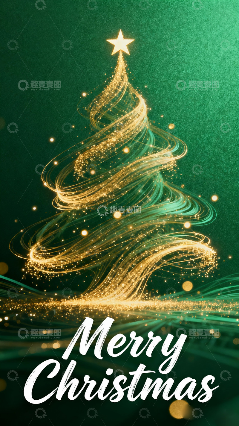 高清大图下载【趣麦麦图】流动光线条圣诞树