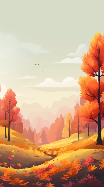 秋季红枫树林插画