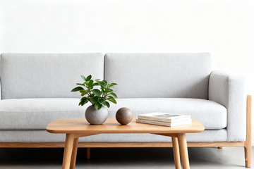 北欧风客厅沙发绿植软装设计素材