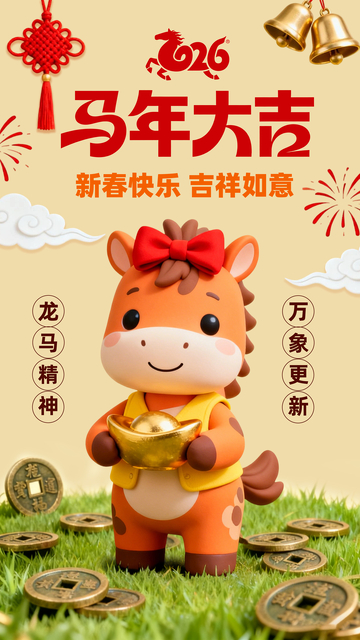 2026卡通马年大吉新春海报设计