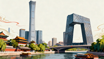 现代都市中国风建筑插画