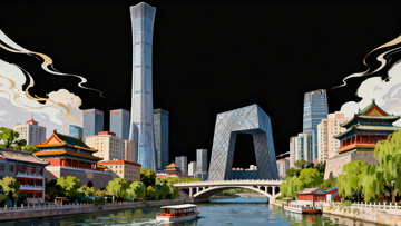 古今交融城市风光插画