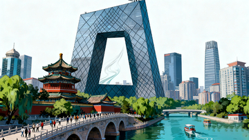 现代与传统融合城市插画