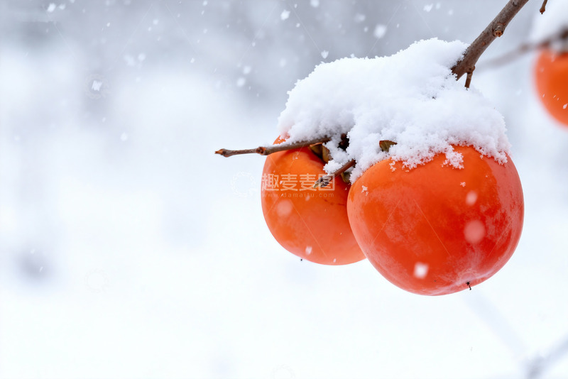 高清大图下载【趣麦麦图】雪压红柿冬日果实特写素材3
